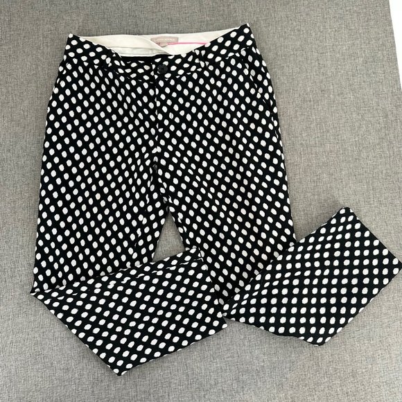 Banana Republic Polka Dot Pants Black & White Lined size 4 Mid‎ Rise Ankle Pants - Picture 1 of 16